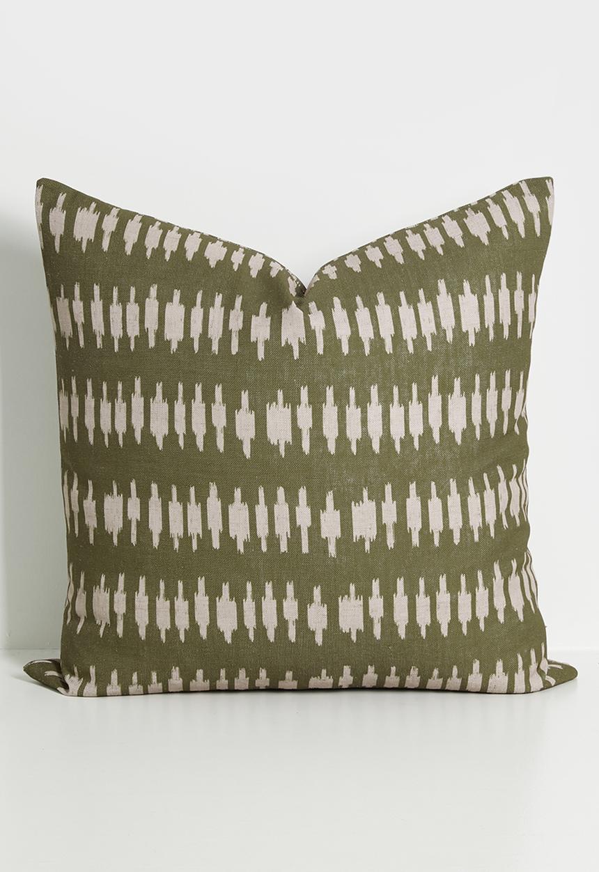 Sixth Floor - Tribe Print Cushion Cover - Green & Ecru
