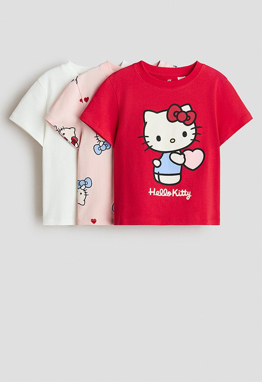 H&M - 3-pack printed jersey tops - light pink/hello kitty