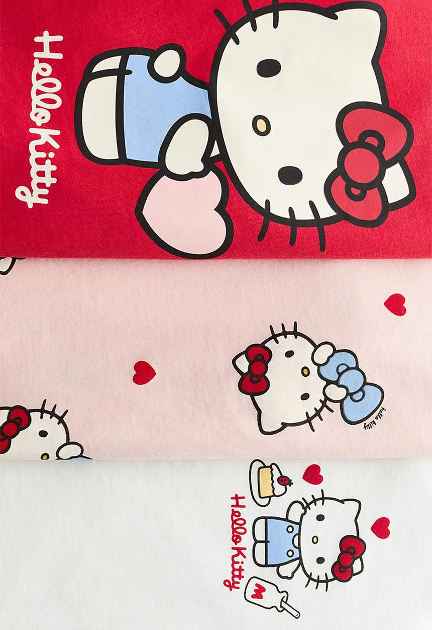 H&M - 3-pack printed jersey tops - light pink/hello kitty