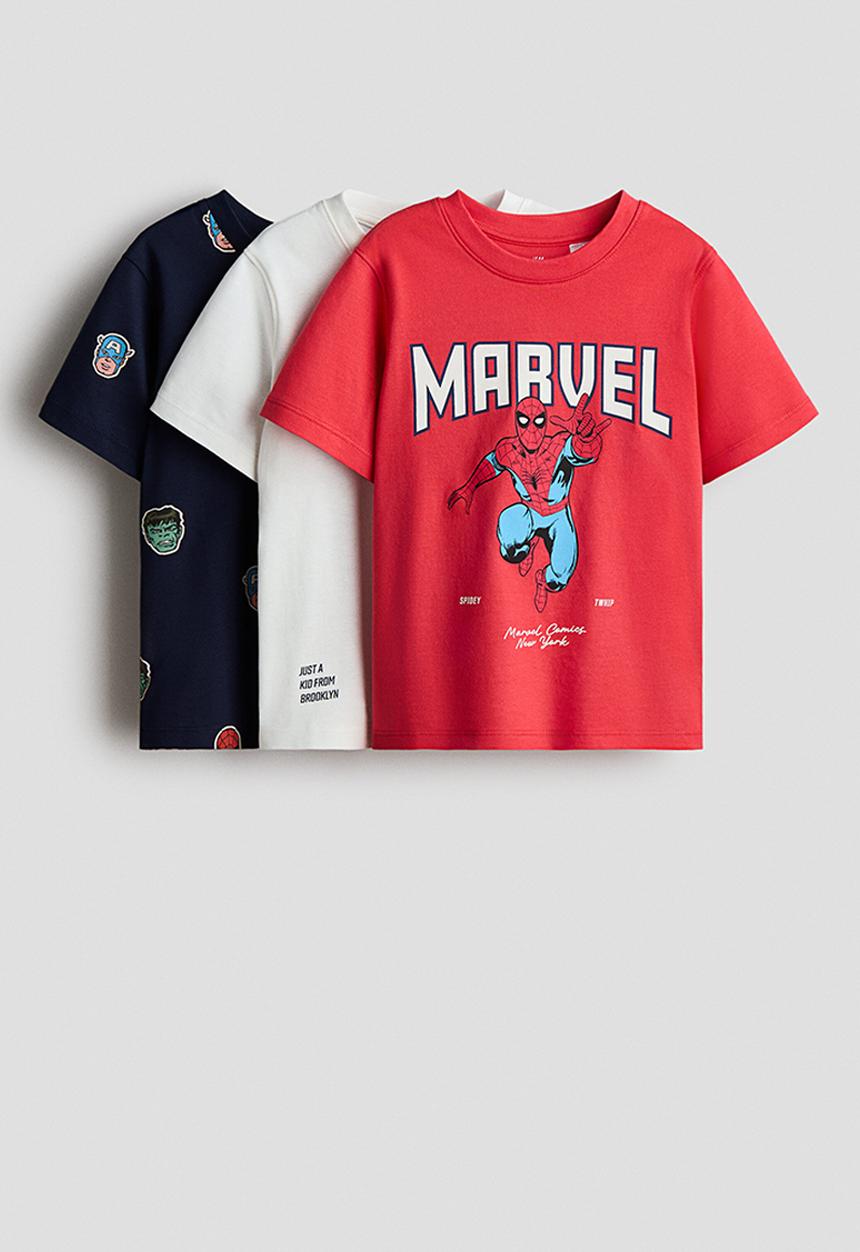 H&M - 3-pack printed t-shirts - red/marvel comics