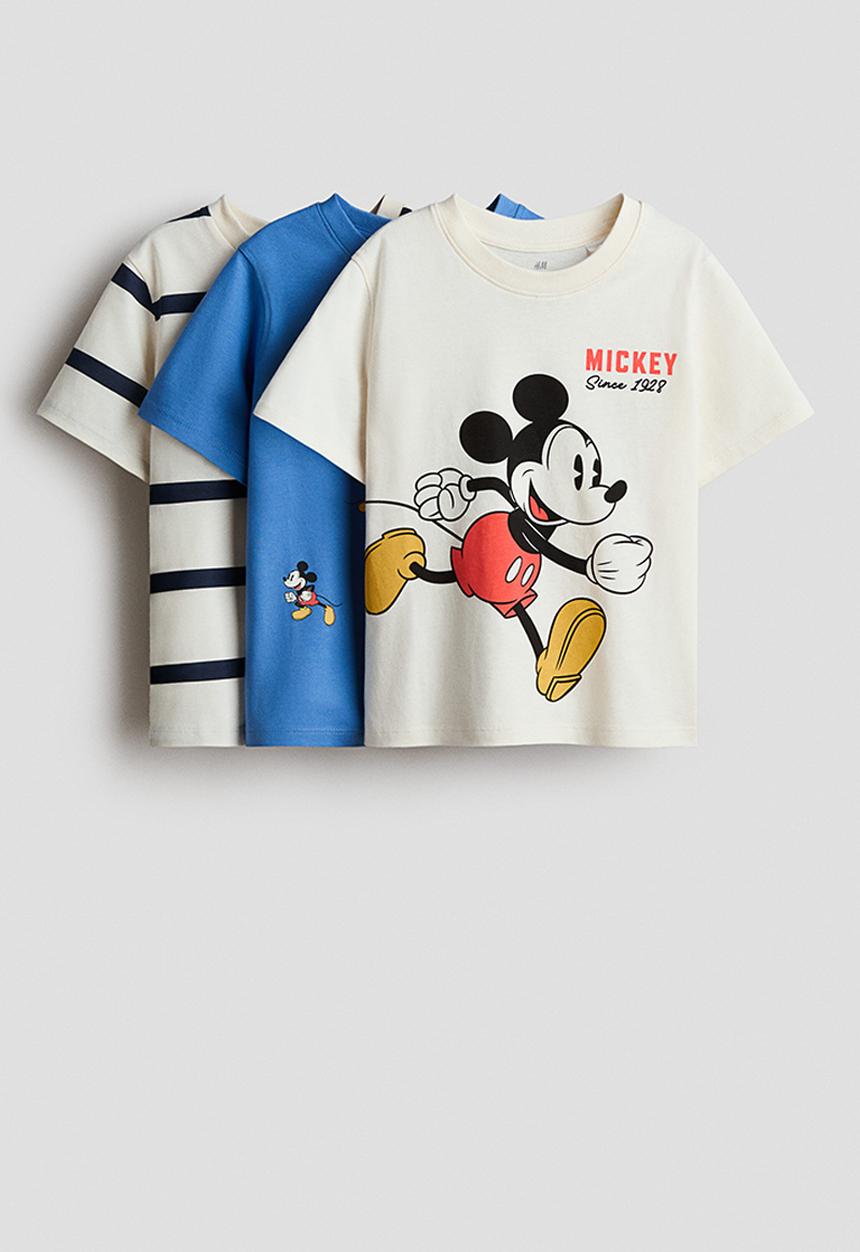 H&M - 3-pack printed t-shirts - cream/mickey mouse