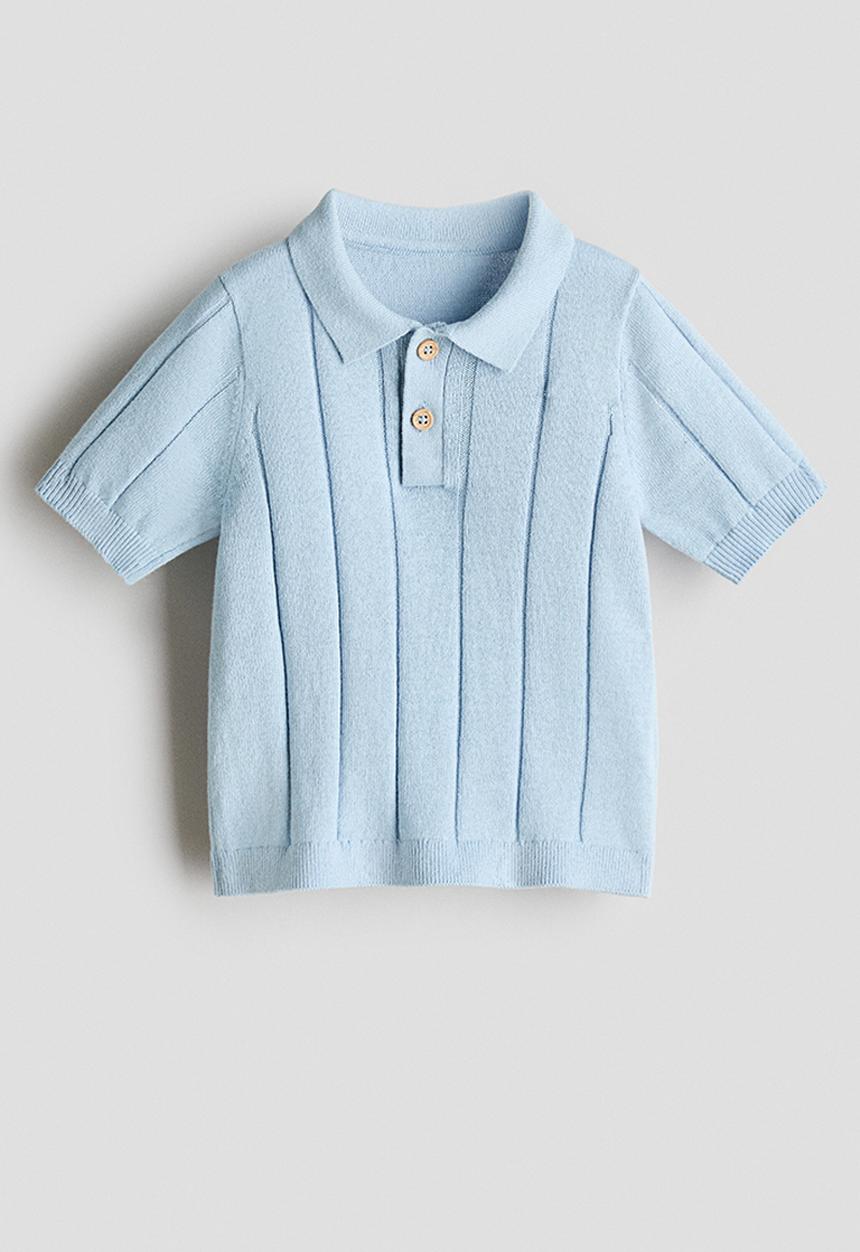 H&M - Knitted polo shirt - light blue
