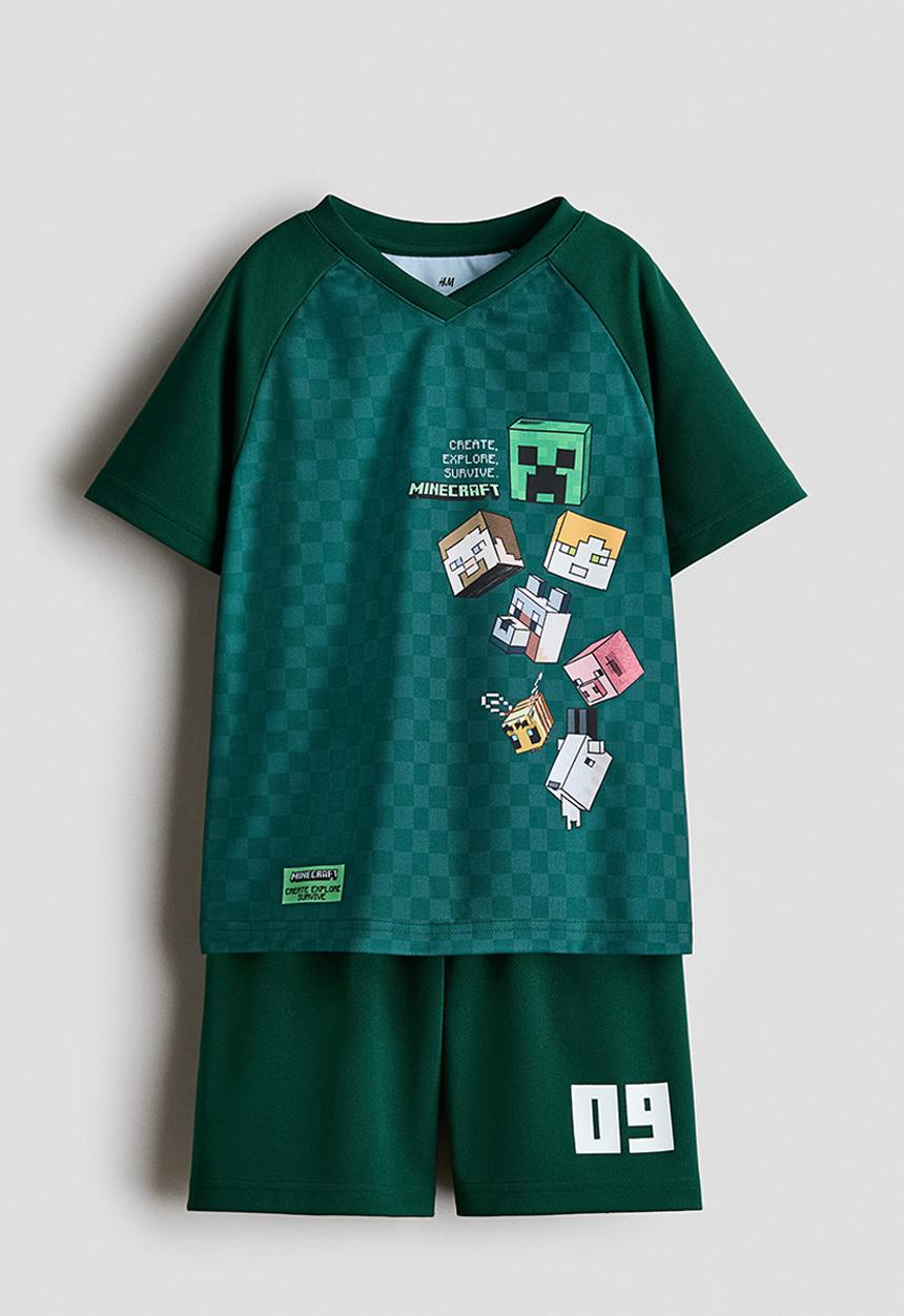 H&M - 2-piece football set - dark green/minecraft