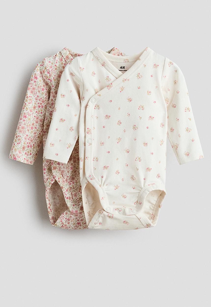 H&M - 2-Pack cotton wrapover bodysuits - white/floral