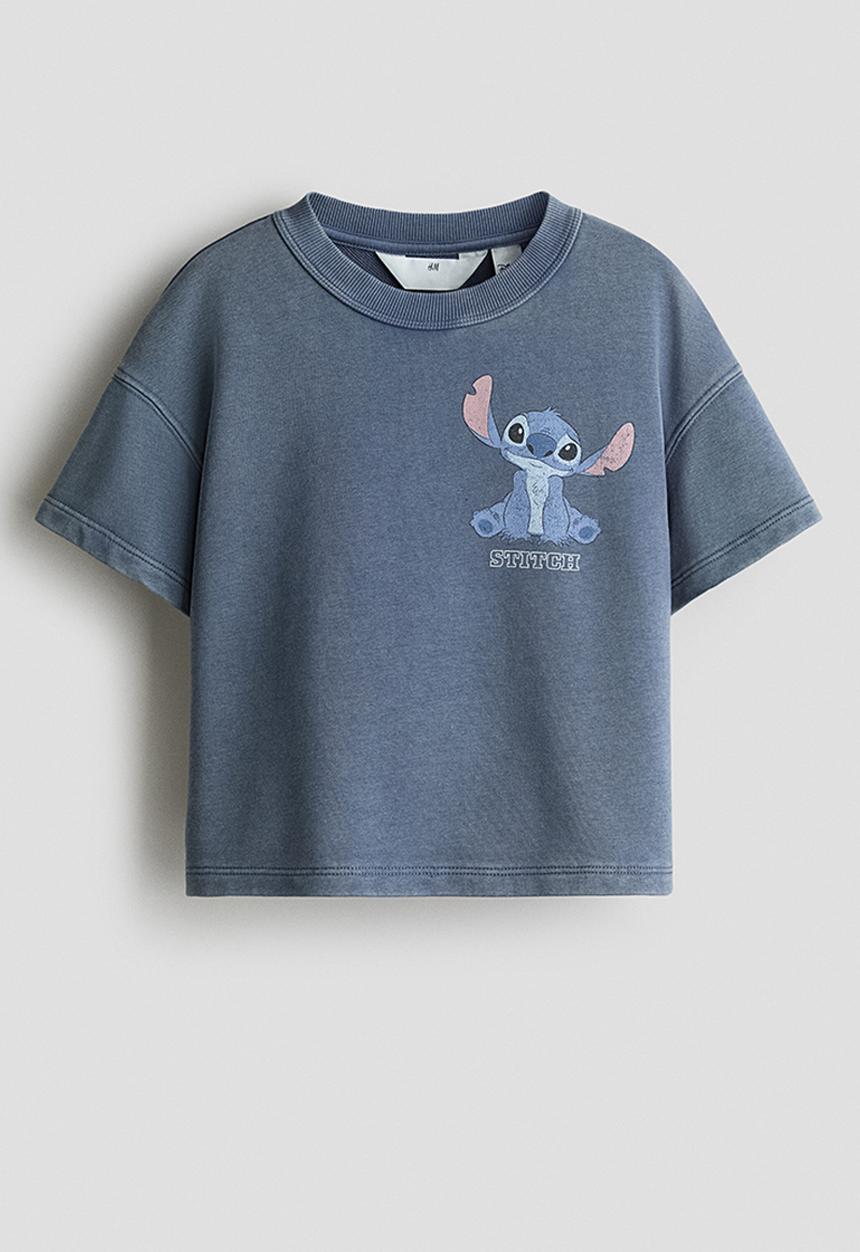H&M - Printed T-shirt - dark blue/lilo & stitch
