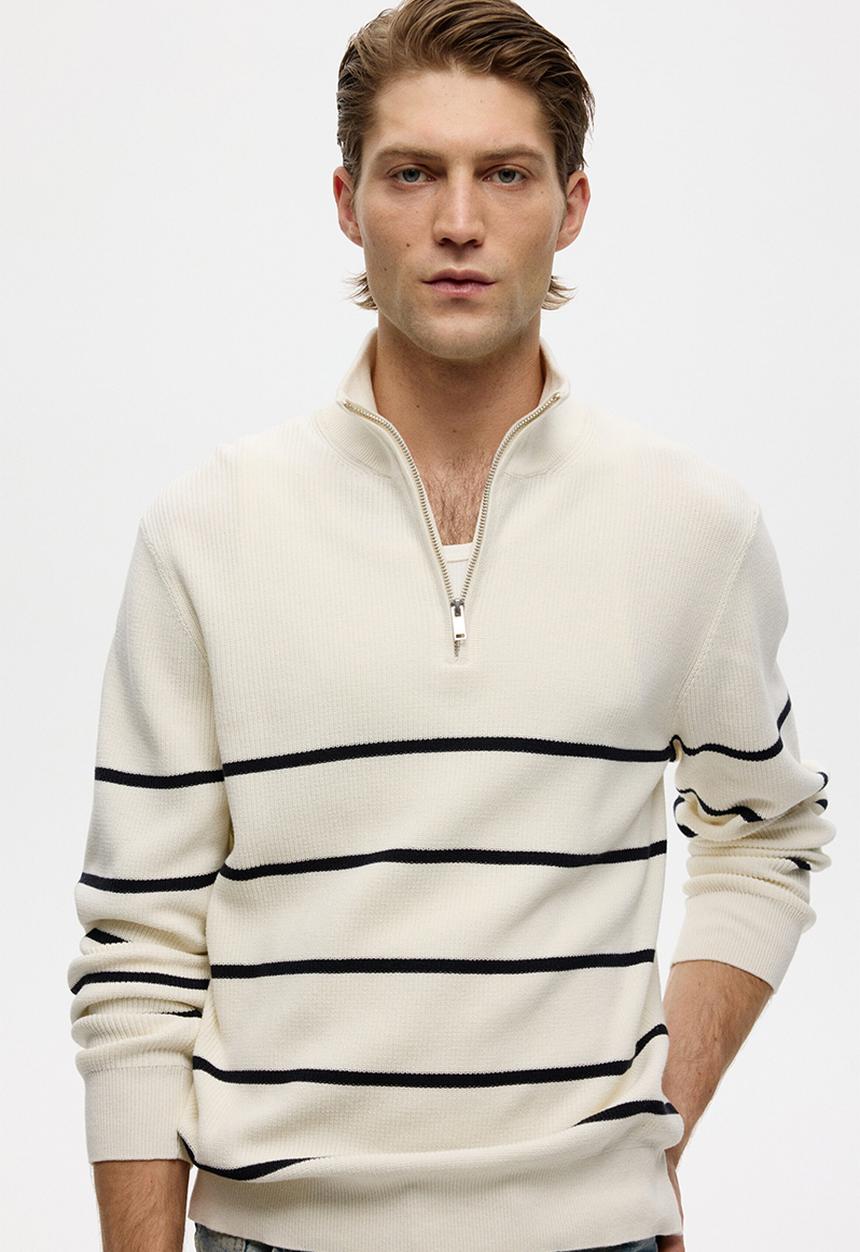 H&M - Regular fit zip-top jumper - cream/striped