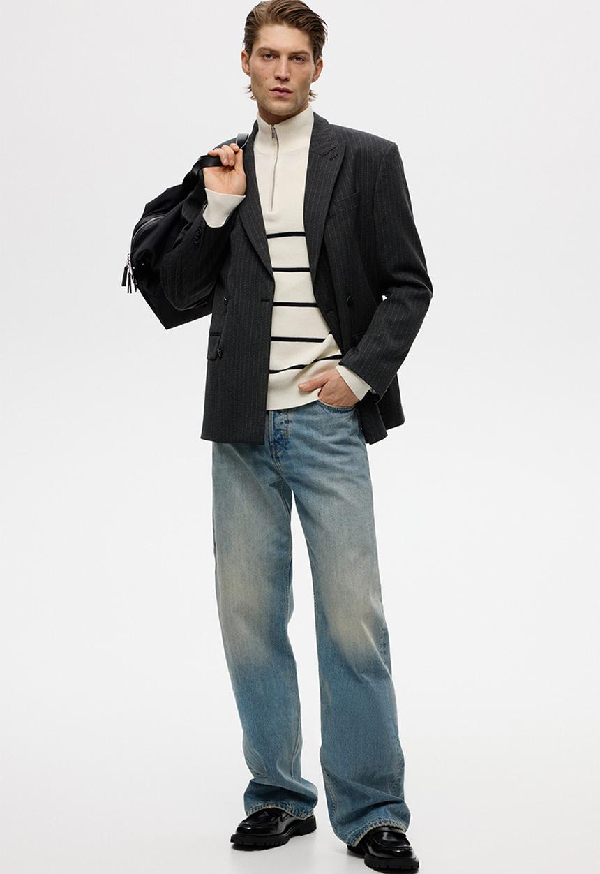 H&M - Regular fit zip-top jumper - cream/striped