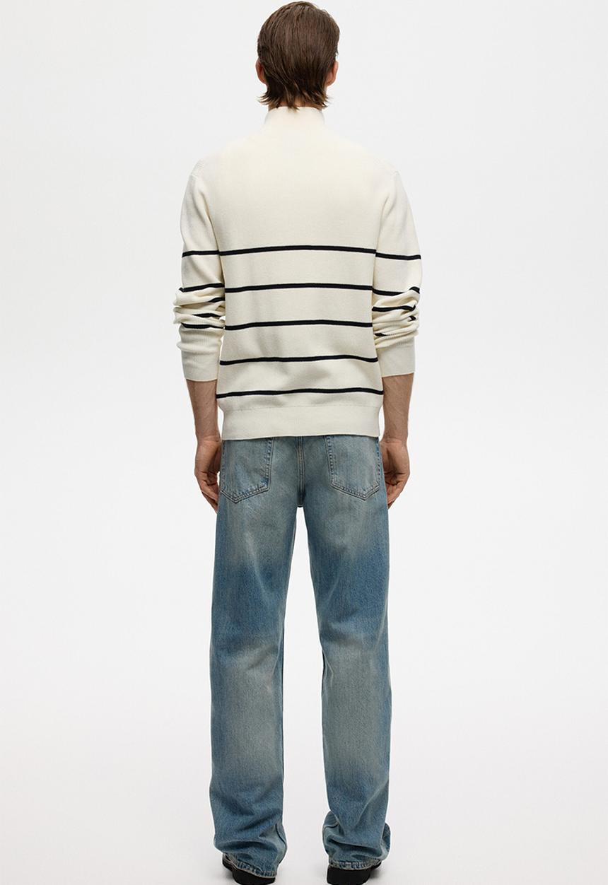 H&M - Regular fit zip-top jumper - cream/striped