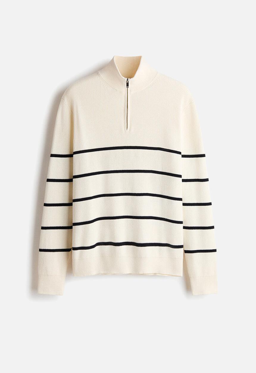 H&M - Regular fit zip-top jumper - cream/striped