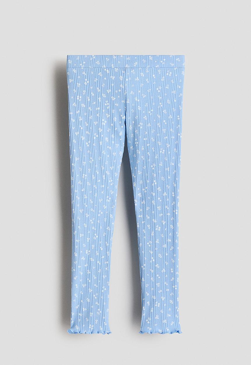 H&M - Ribbed cotton leggings - blue/floral