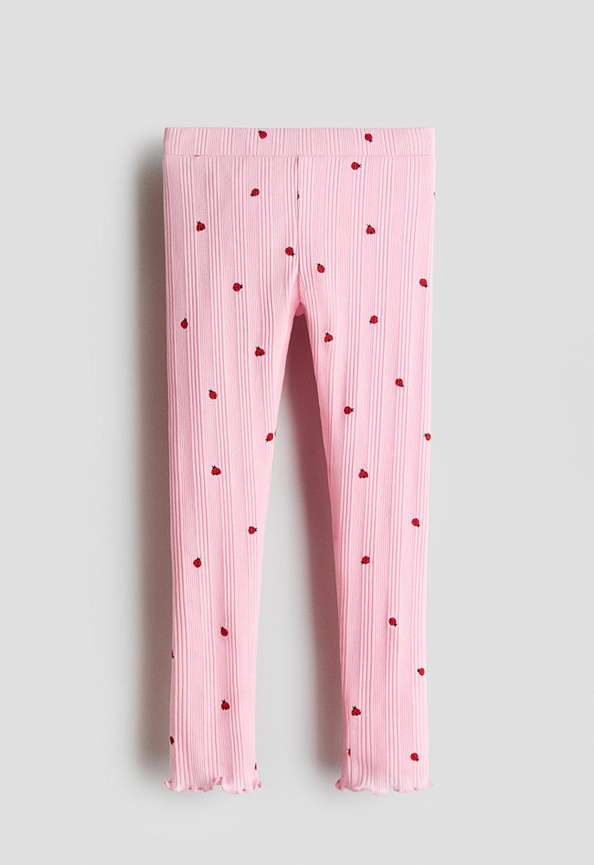 H&M - Ribbed cotton leggings - pink/ladybirds
