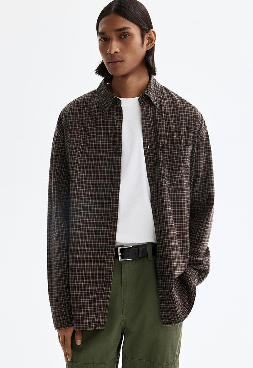H&M - Relaxed fit cotton shirt - brown/checked