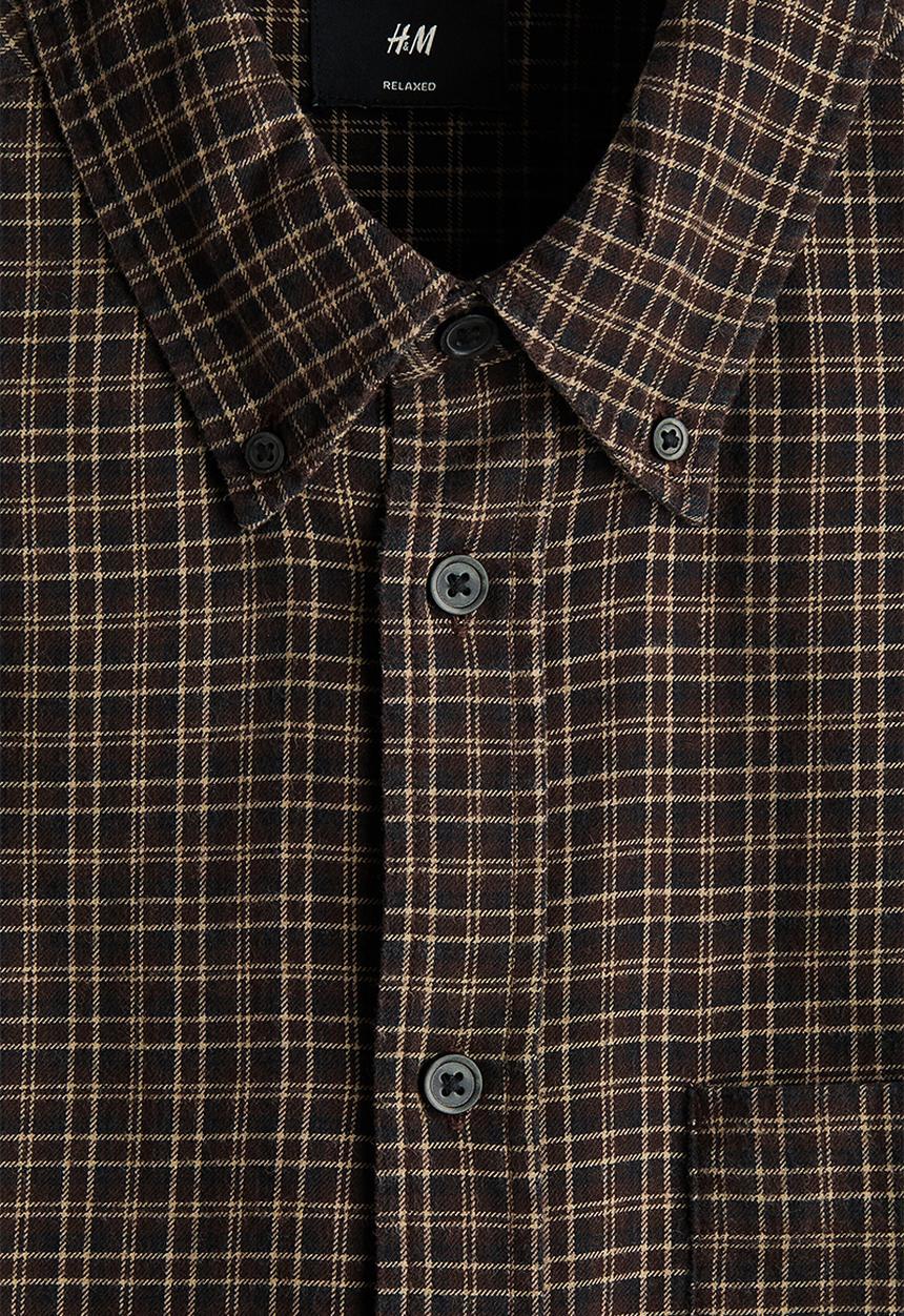 H&M - Relaxed fit cotton shirt - brown/checked