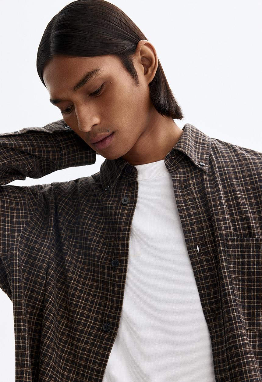 H&M - Relaxed fit cotton shirt - brown/checked