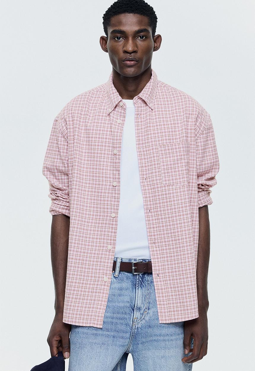H&M - Relaxed fit cotton shirt - pink/checked