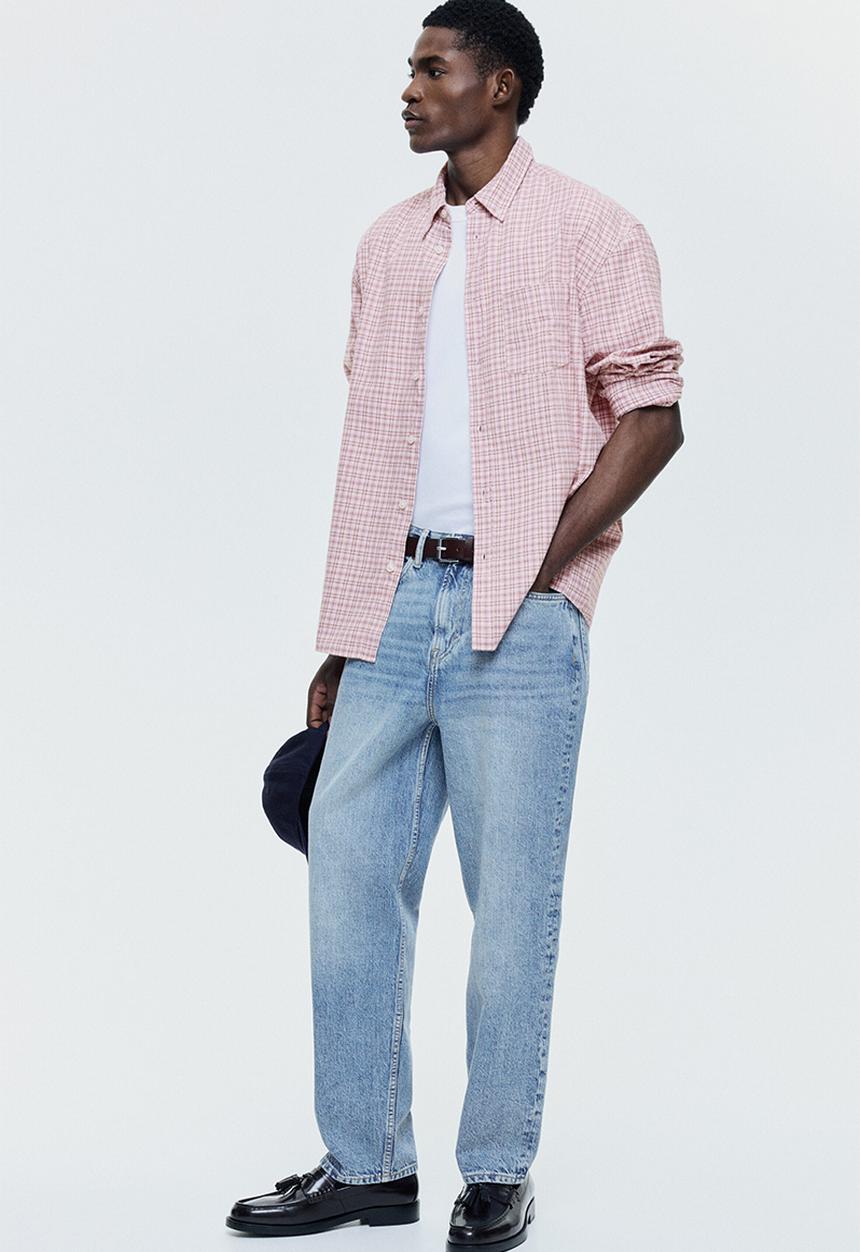 H&M - Relaxed fit cotton shirt - pink/checked