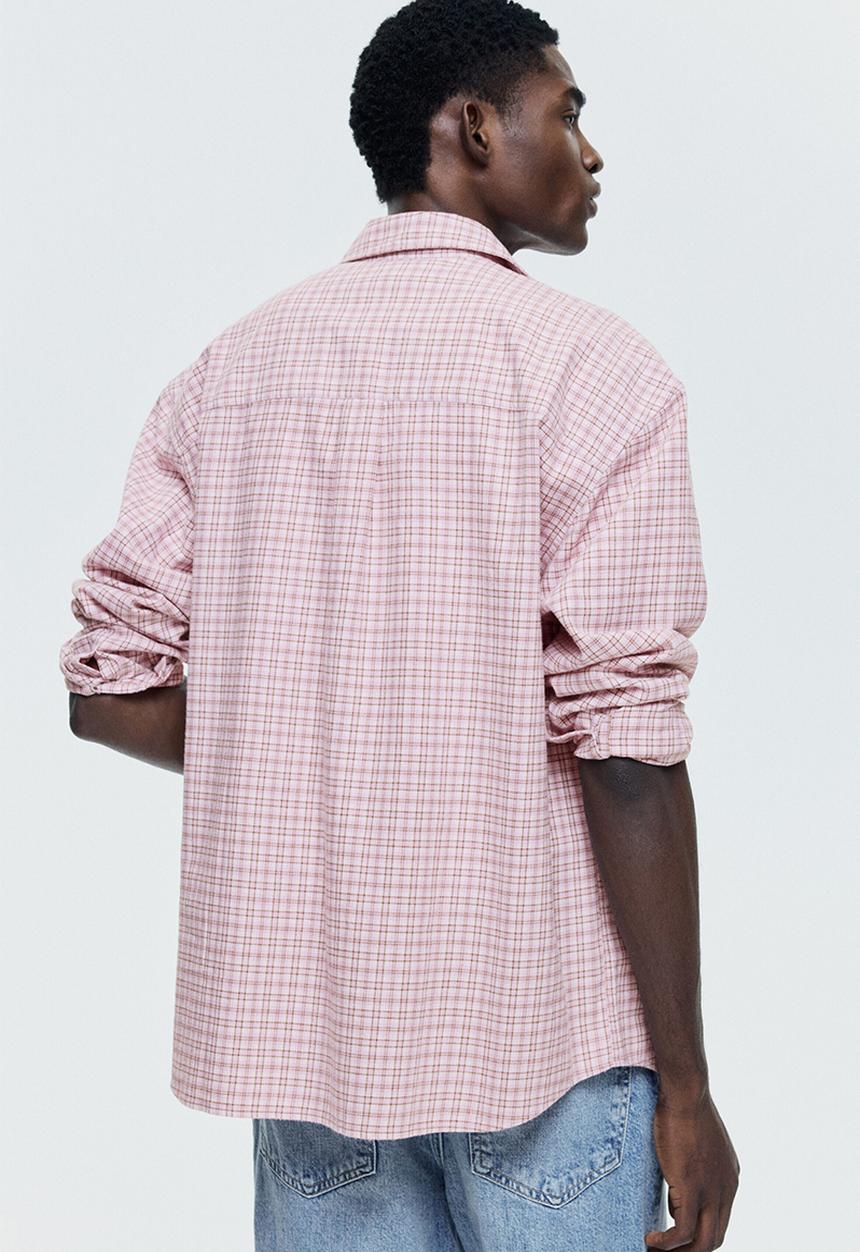 H&M - Relaxed fit cotton shirt - pink/checked