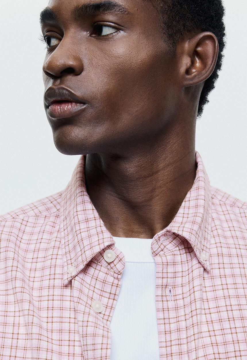 H&M - Relaxed fit cotton shirt - pink/checked