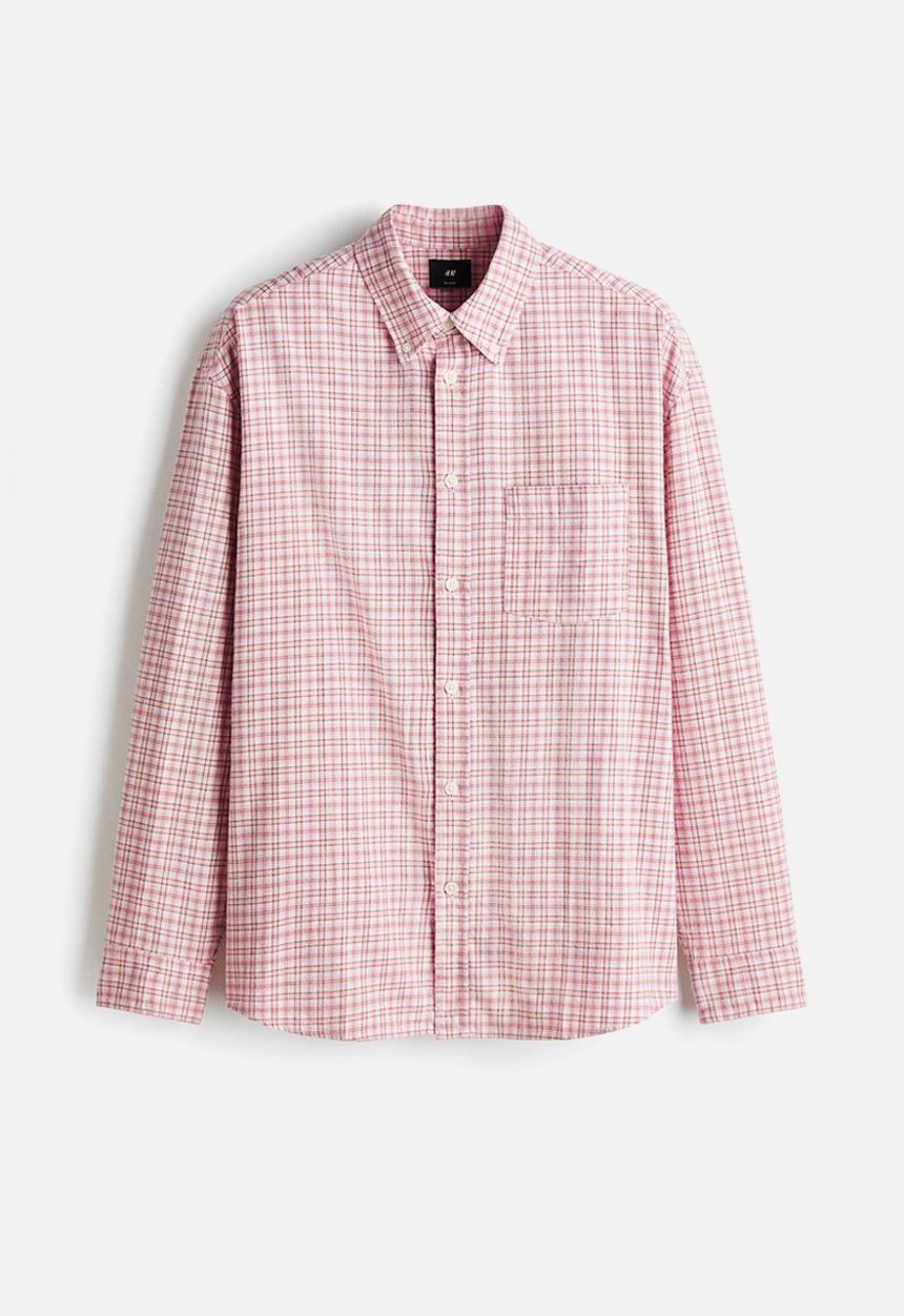 H&M - Relaxed fit cotton shirt - pink/checked