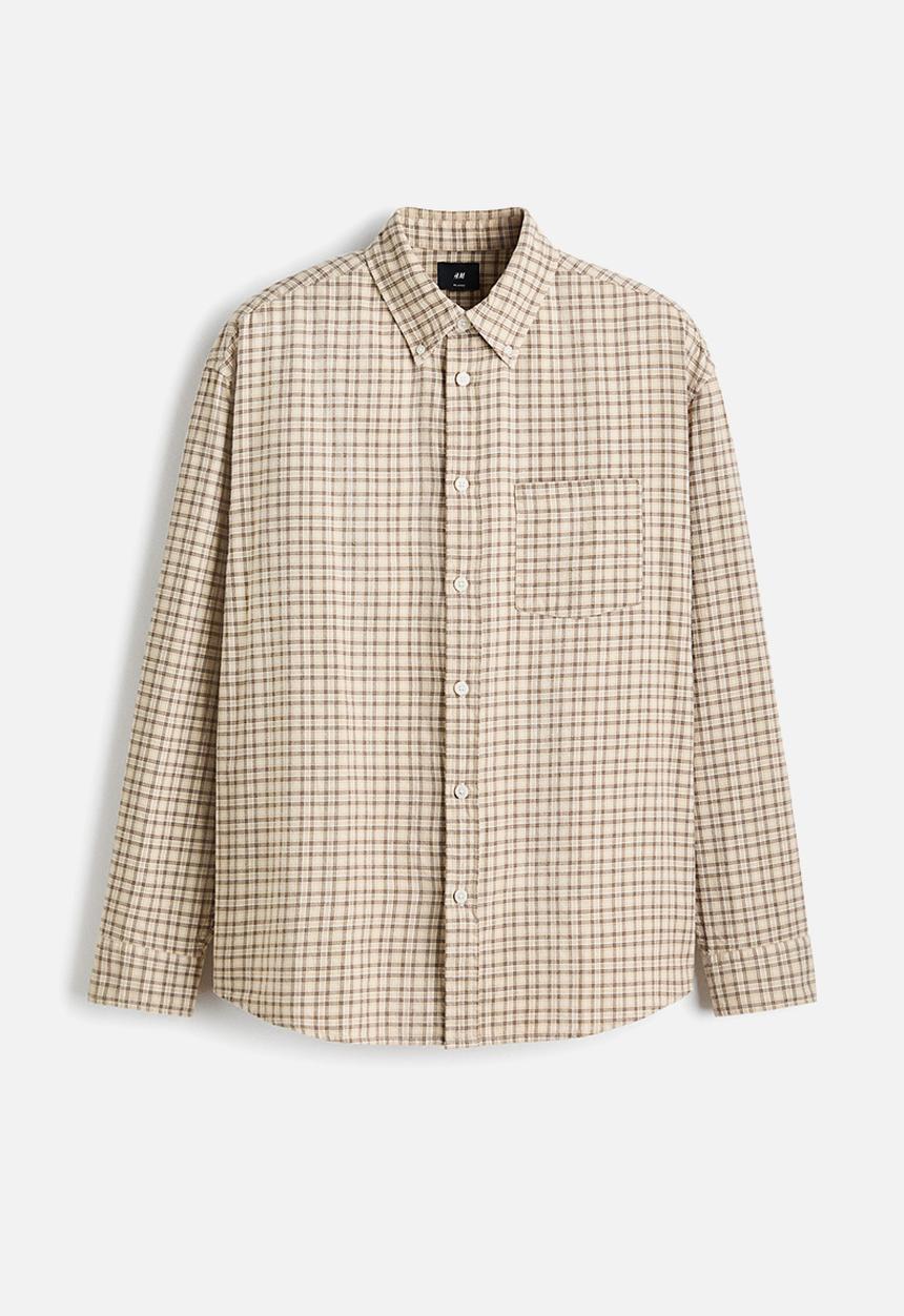 H&M - Relaxed fit cotton shirt - beige/checked
