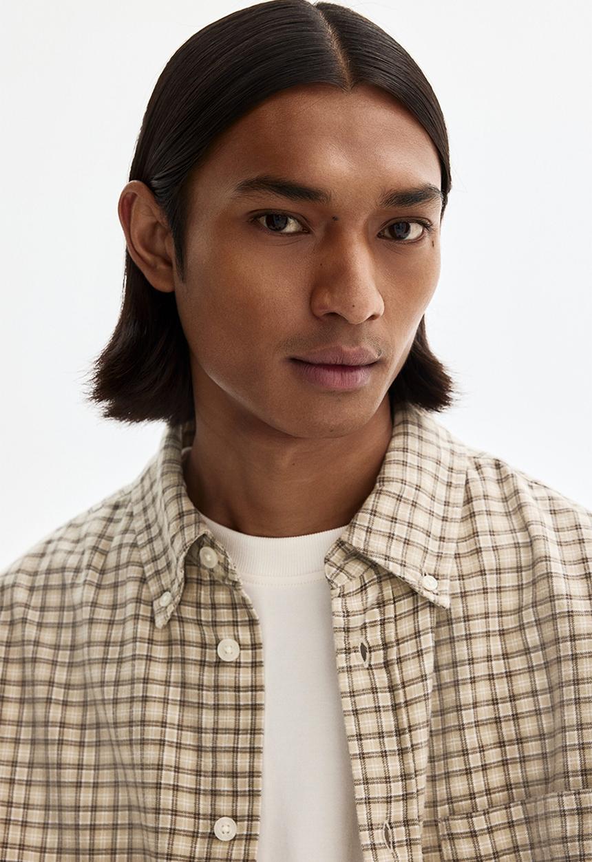H&M - Relaxed fit cotton shirt - beige/checked