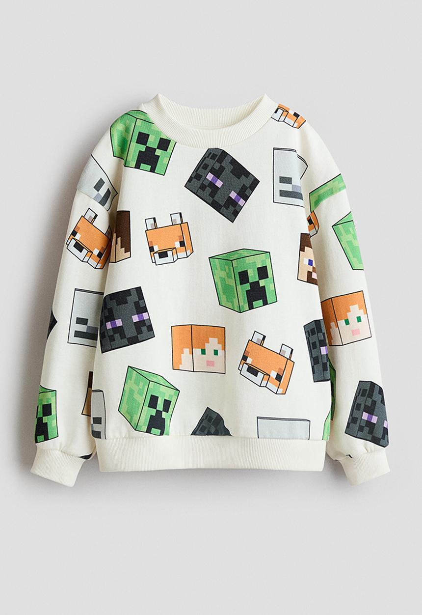 H&M - Printed sweatshirt - white/minecraft