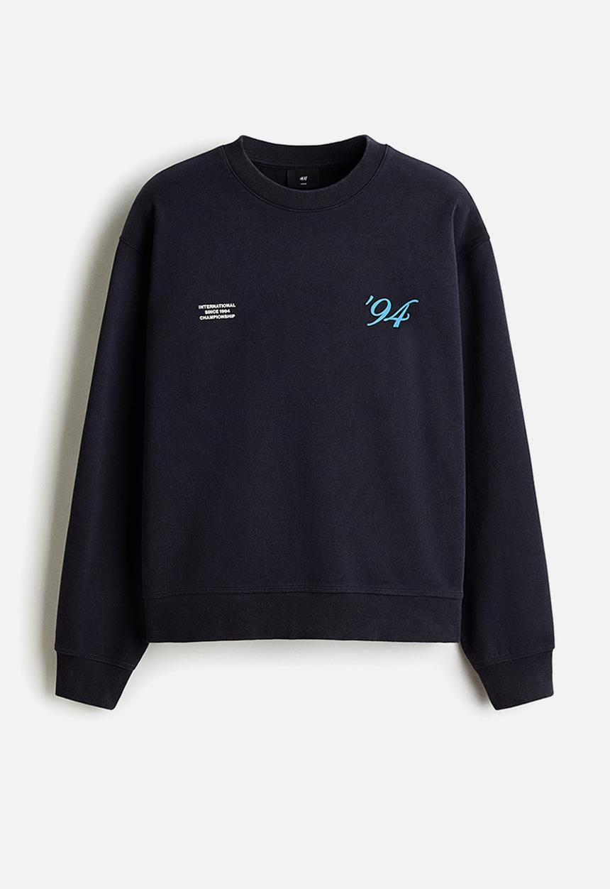 H&M - Loose fit printed sweatshirt - dark blue/intl. 94