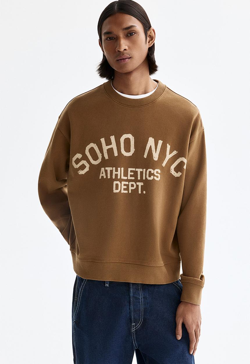 H&M - Loose fit printed sweatshirt - dark beige/soho nyc