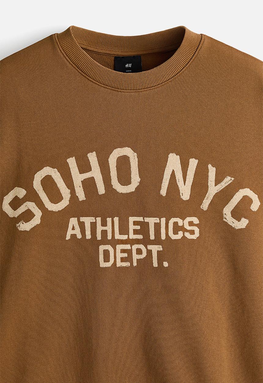 H&M - Loose fit printed sweatshirt - dark beige/soho nyc