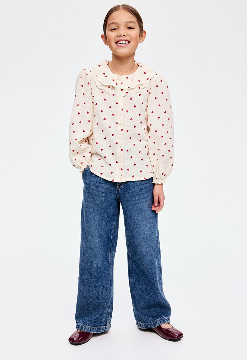 H&M - Printed cotton blouse - light beige/hearts