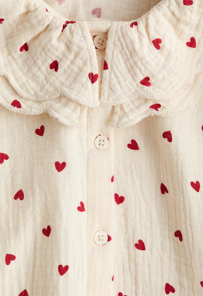 H&M - Printed cotton blouse - light beige/hearts