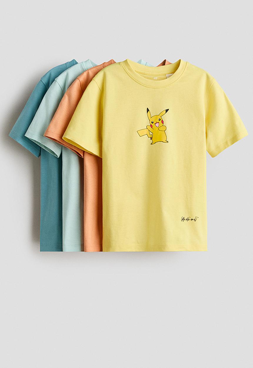 H&M - 4-pack print-motif t-shirts - yellow/pokémon