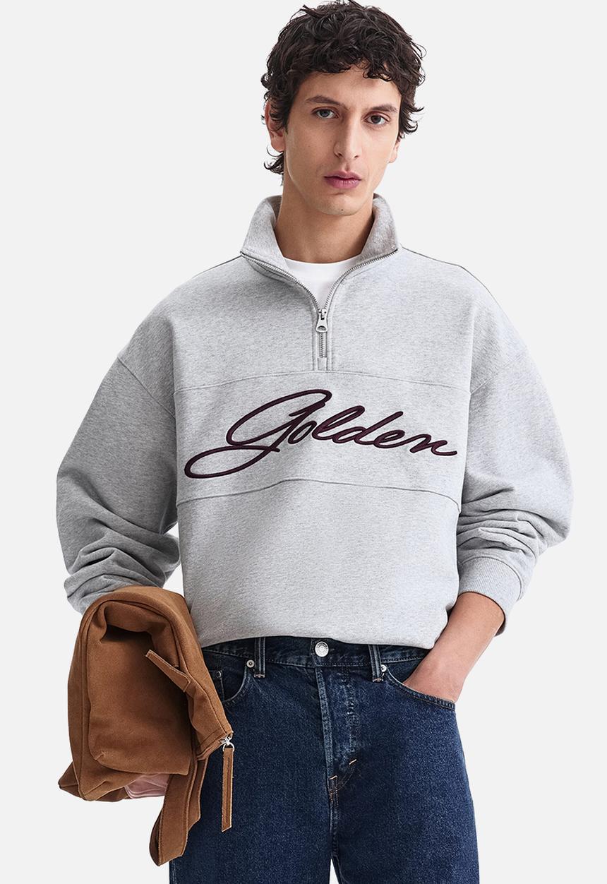 H&M - Relaxed fit zip-top sweatshirt - grey marl/golden