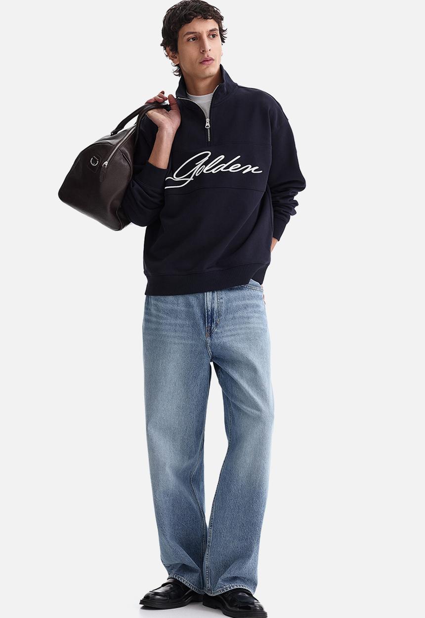 H&M - Relaxed fit zip-top sweatshirt - black/golden