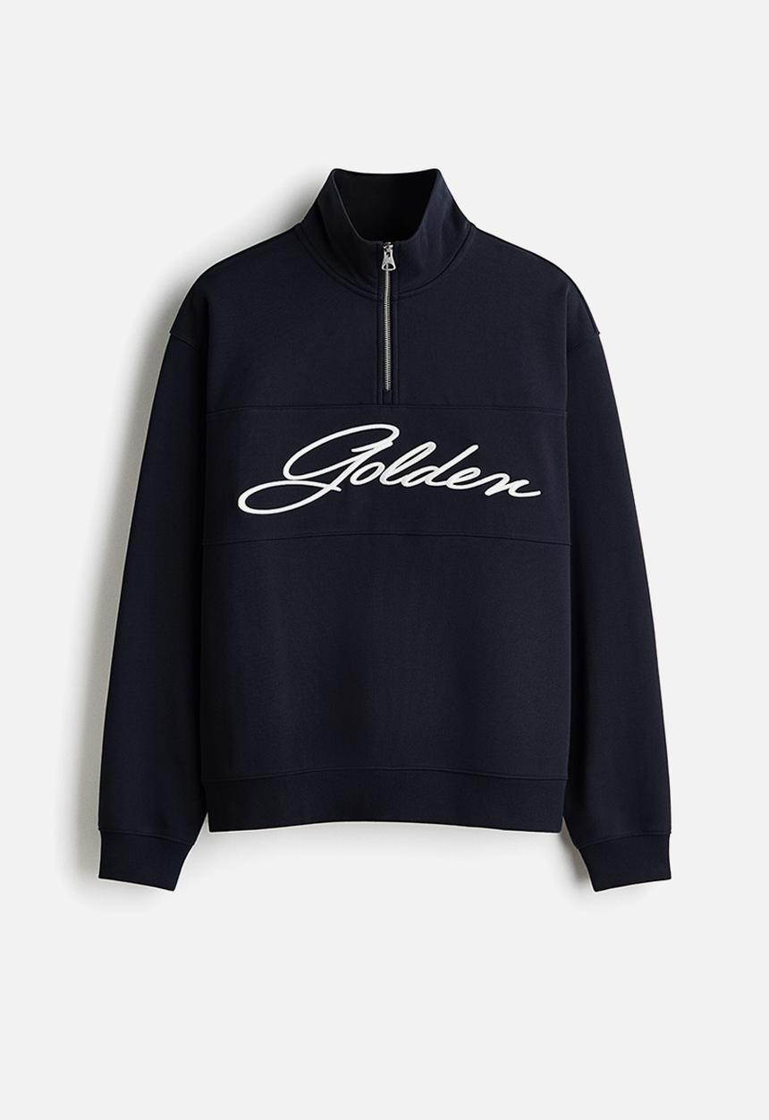 H&M - Relaxed fit zip-top sweatshirt - black/golden