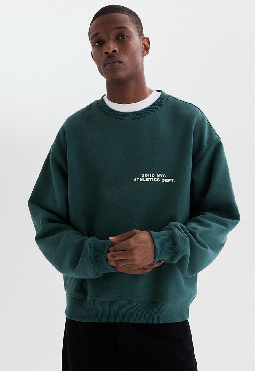 H&M - Loose fit sweatshirt - dark green/soho nyc