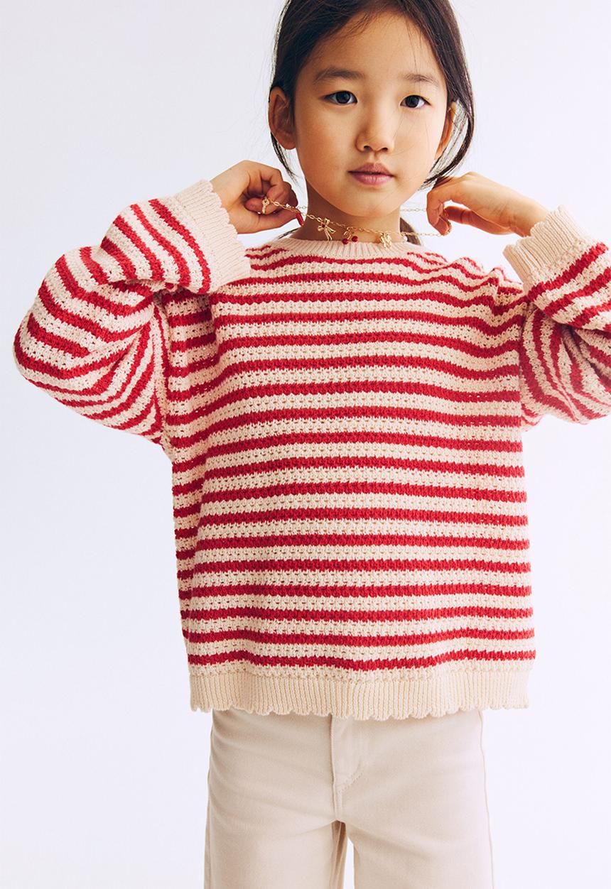 H&M - Textured-knit jumper - red/striped