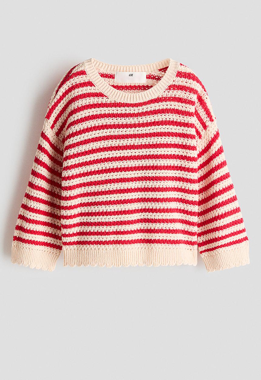 H&M - Textured-knit jumper - red/striped