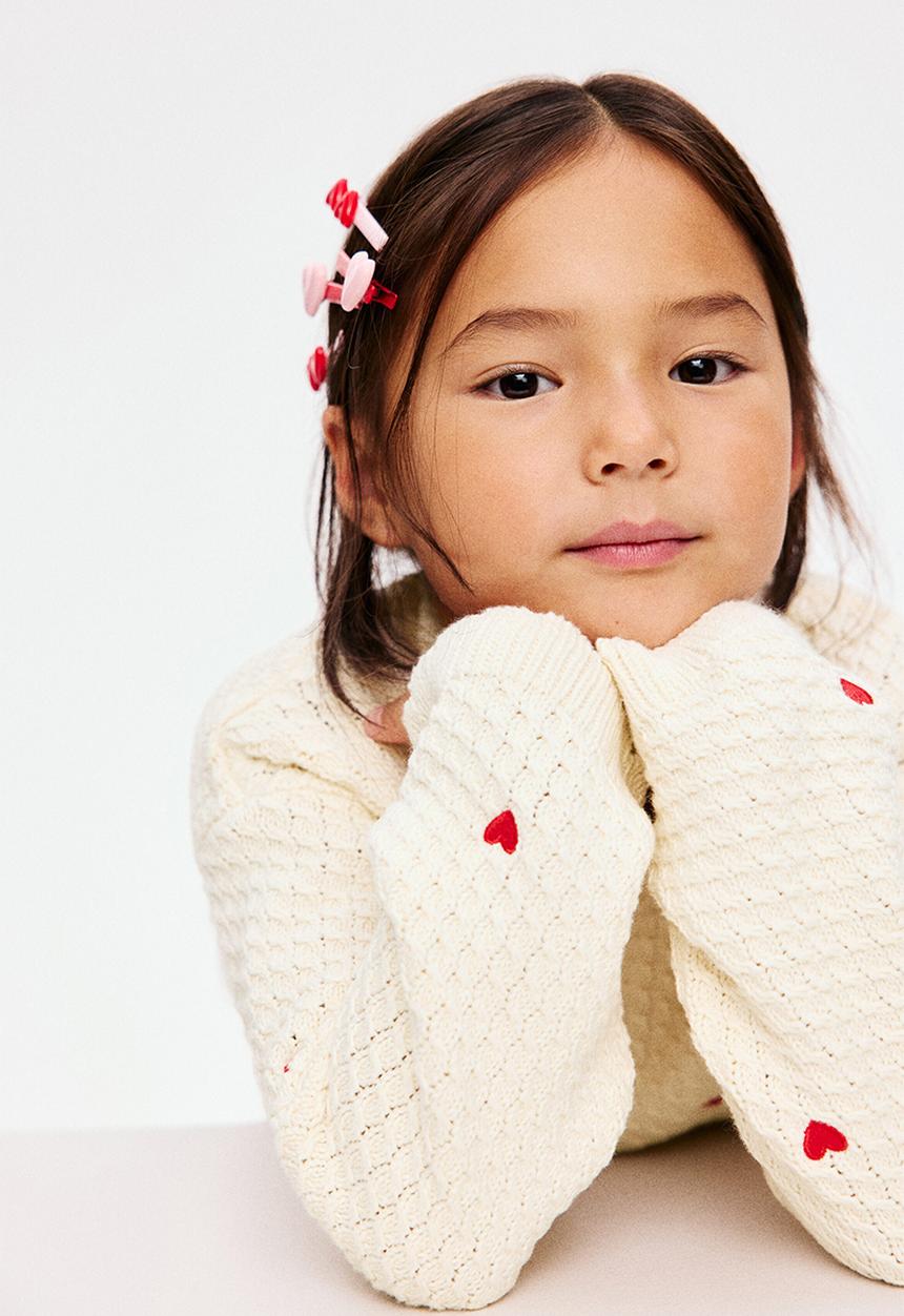 H&M - Textured-knit jumper - cream/hearts
