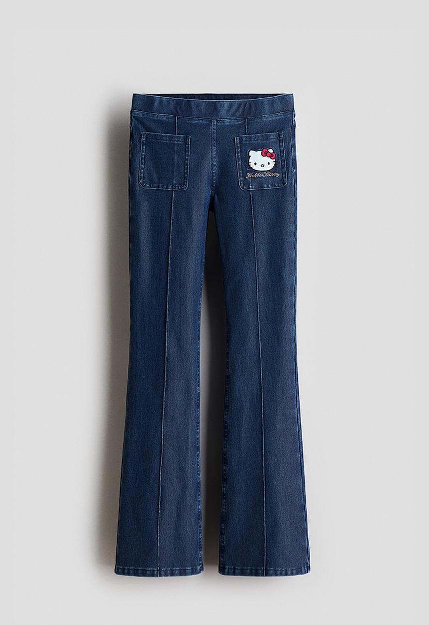 H&M - Denim-look flared jeggings - denim blue/hello kitty