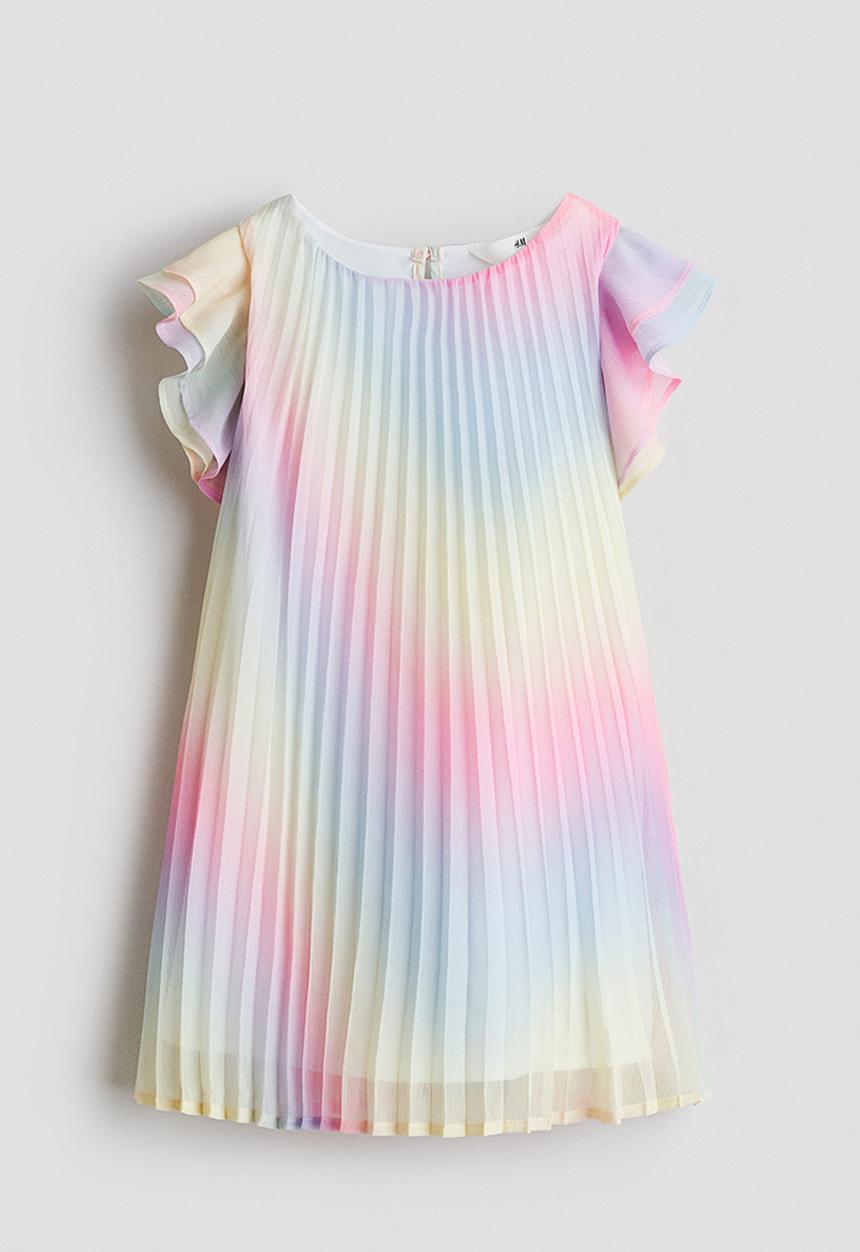 H&M - Plisse chiffon dress - pink/rainbow stripes