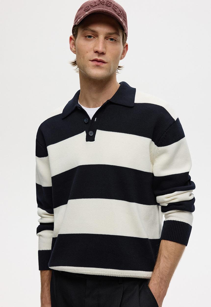 H&M - Relaxed fit polo shirt - dark blue/striped