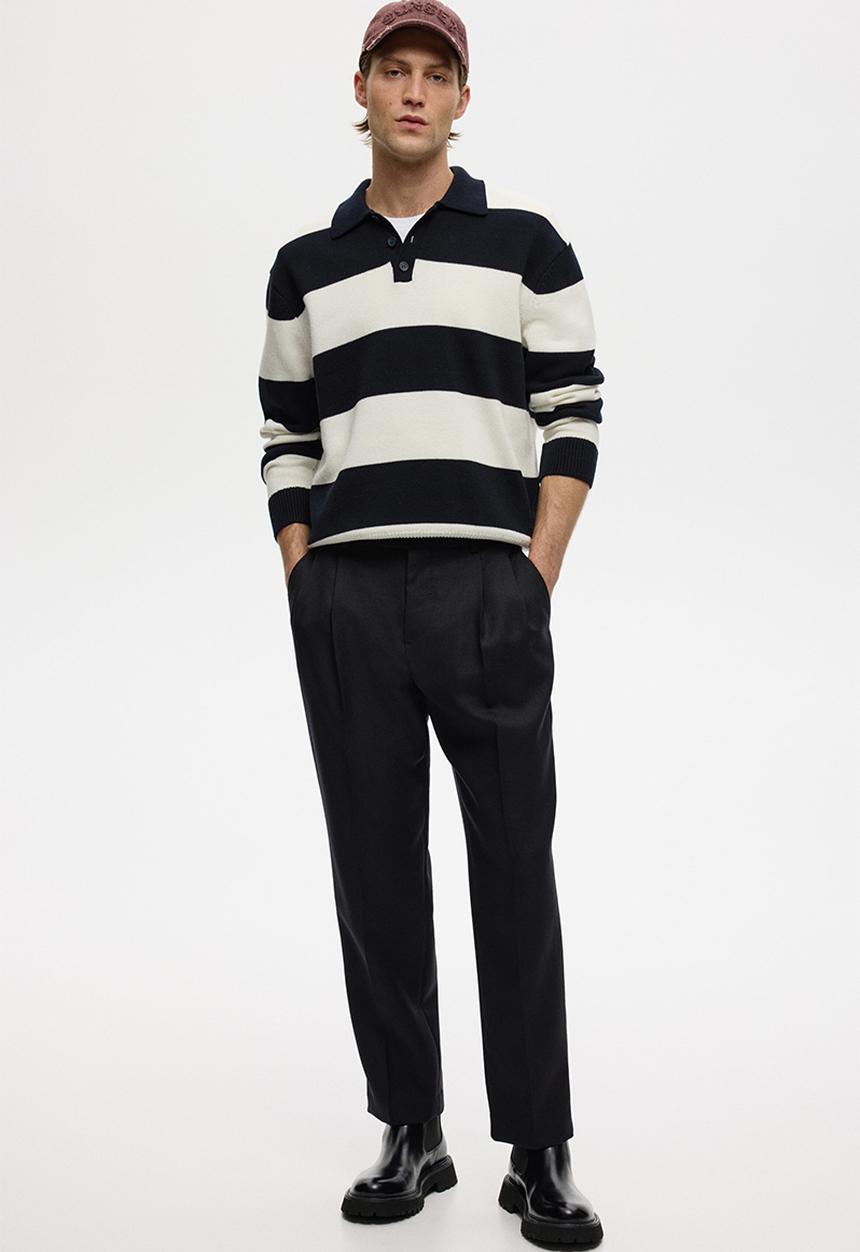 H&M - Relaxed fit polo shirt - dark blue/striped