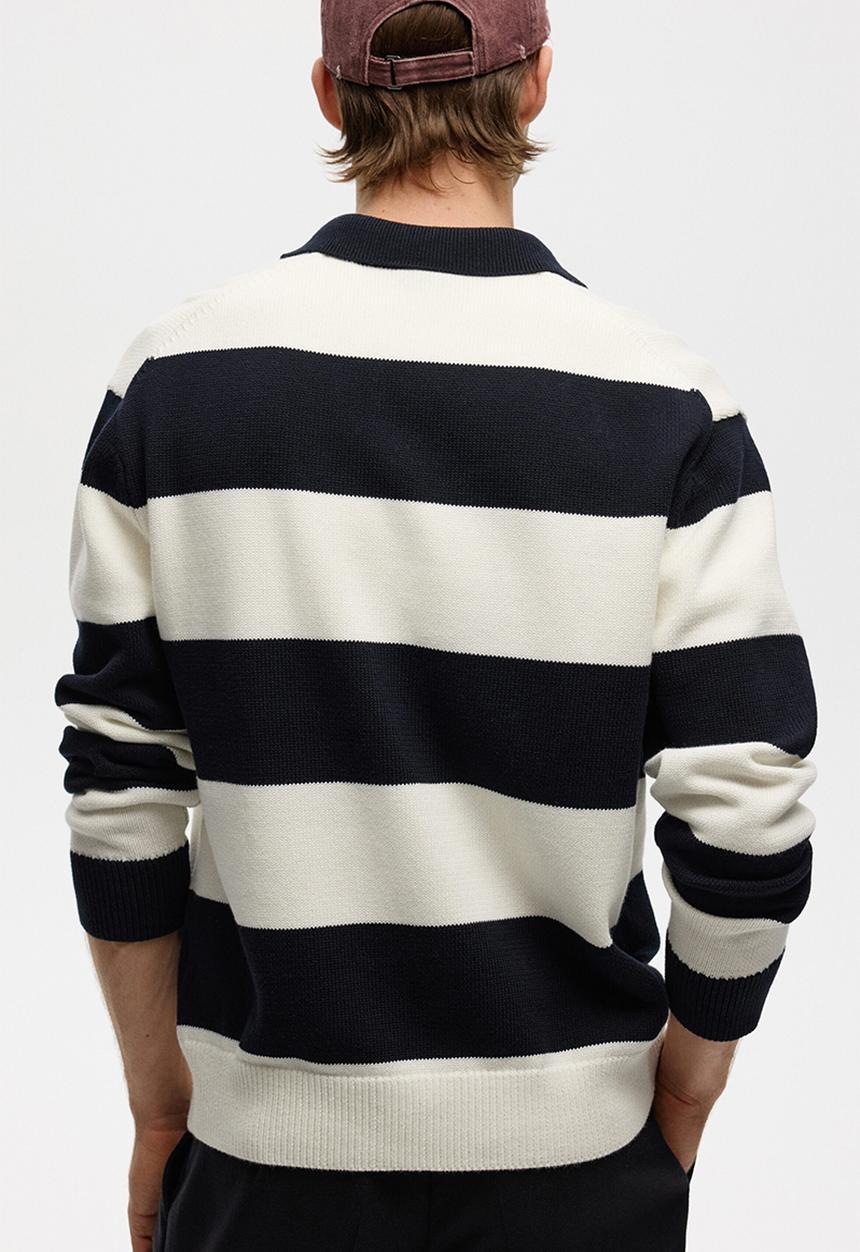 H&M - Relaxed fit polo shirt - dark blue/striped