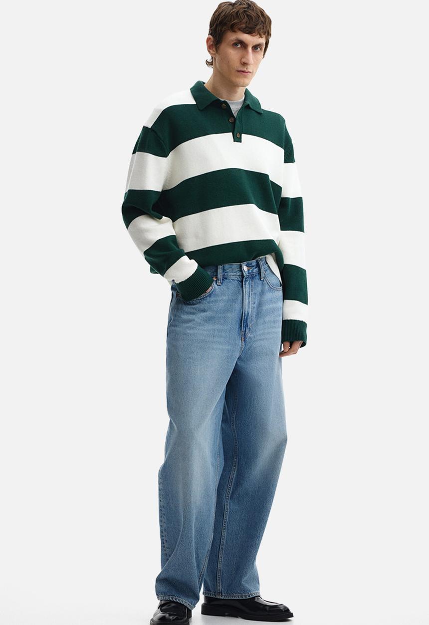 H&M - Relaxed fit polo shirt - dark green/striped