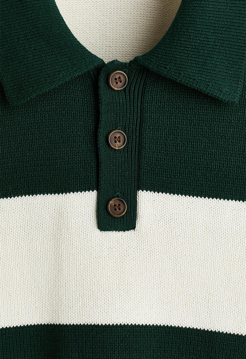 H&M - Relaxed fit polo shirt - dark green/striped
