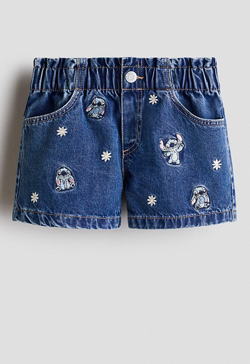 H&M - Motif-detail denim shorts - denim blue/lilo & stitch