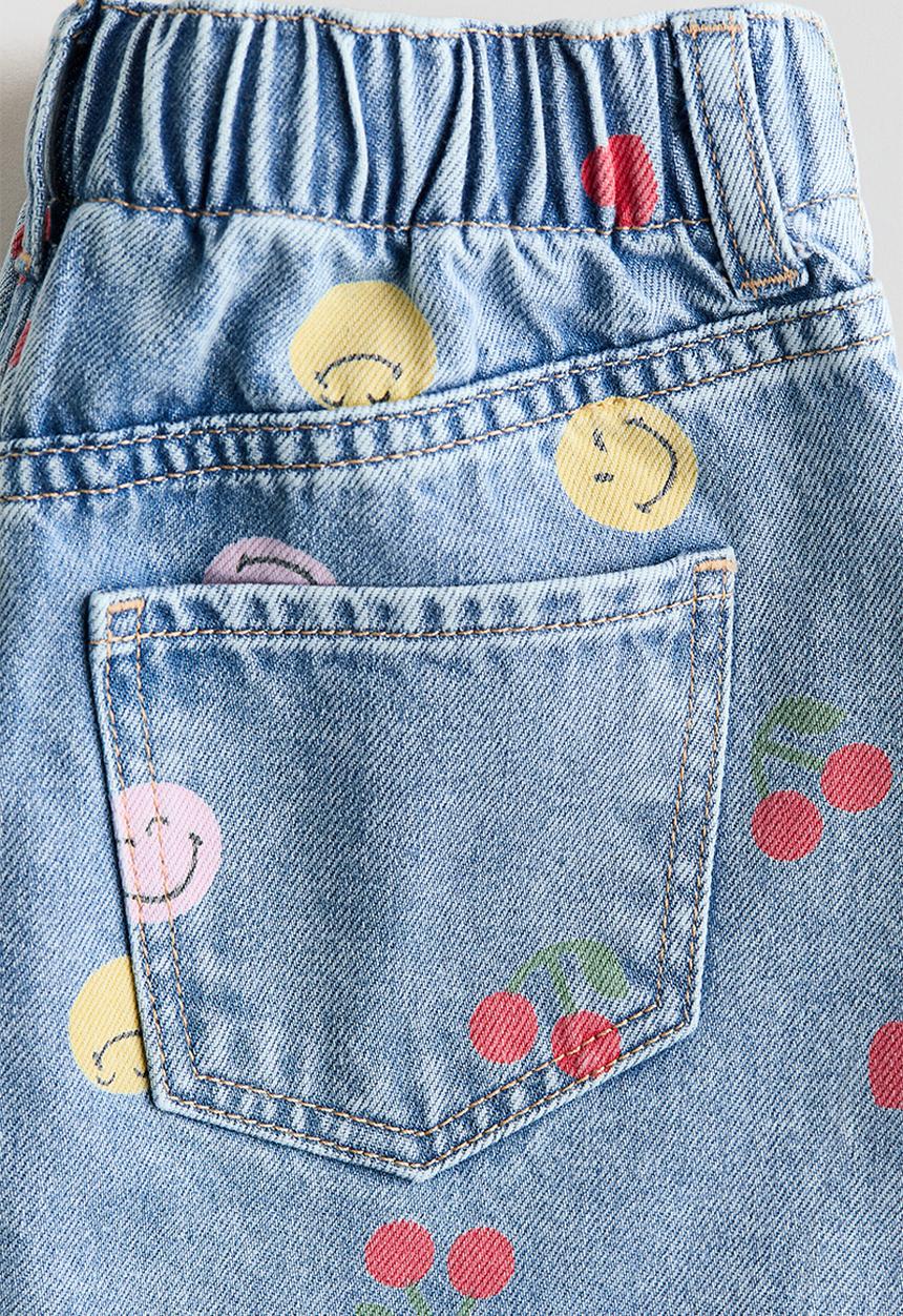 H&M - Printed denim skirt - denim blue/smileyworld