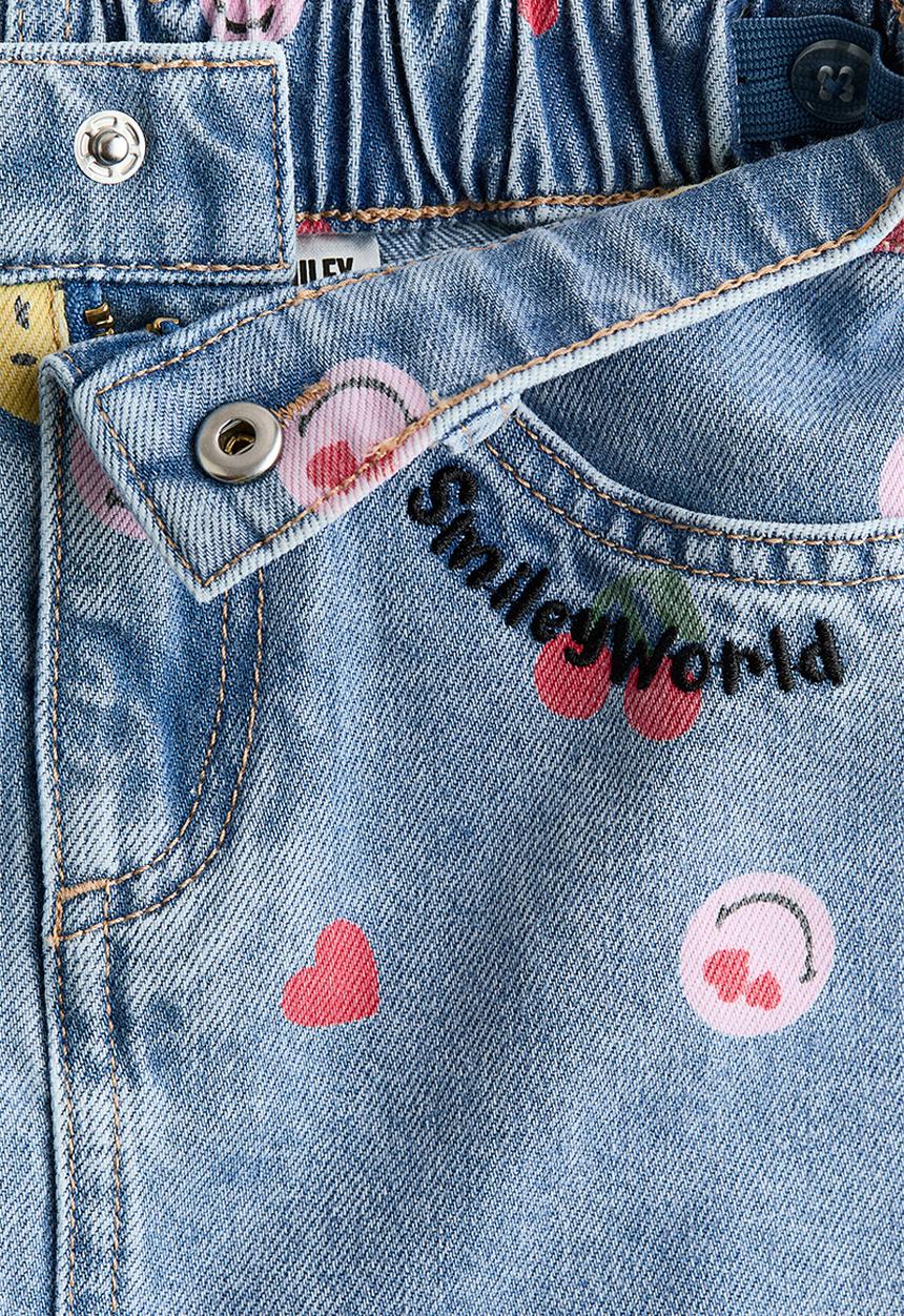 H&M - Printed denim skirt - denim blue/smileyworld