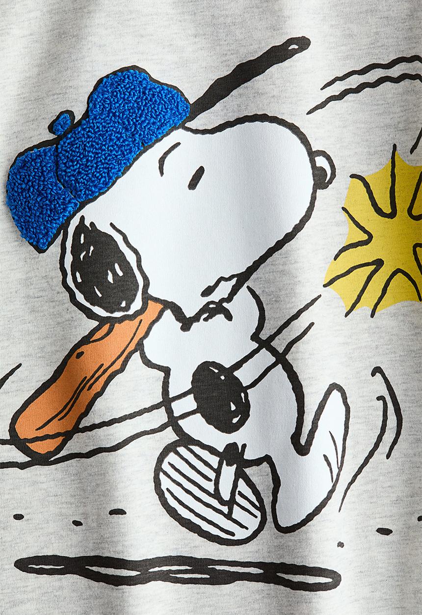 H&M - Printed long-sleeved T-shirt - light grey marl/snoopy
